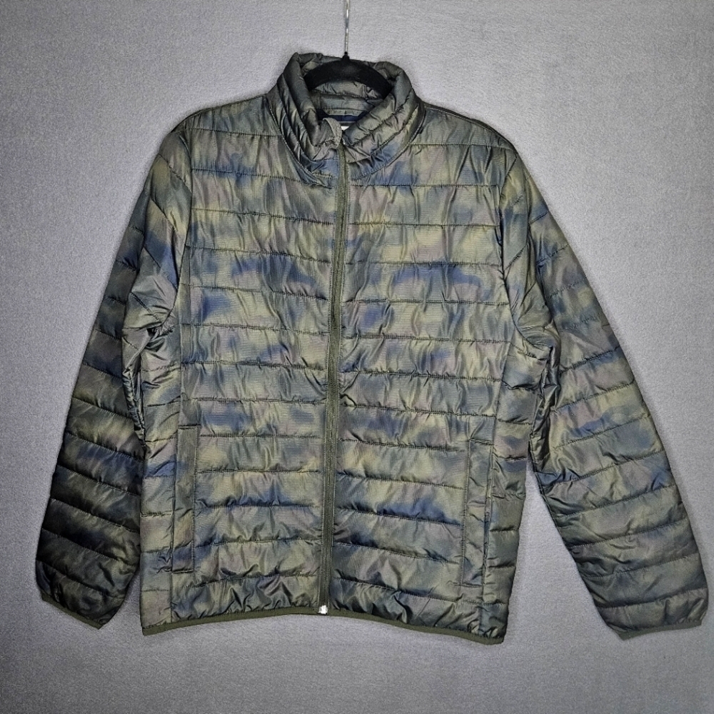 GAP Men's Medium ColdControl Lightweight Puffer Jacket Water Resist GREEN CAMO